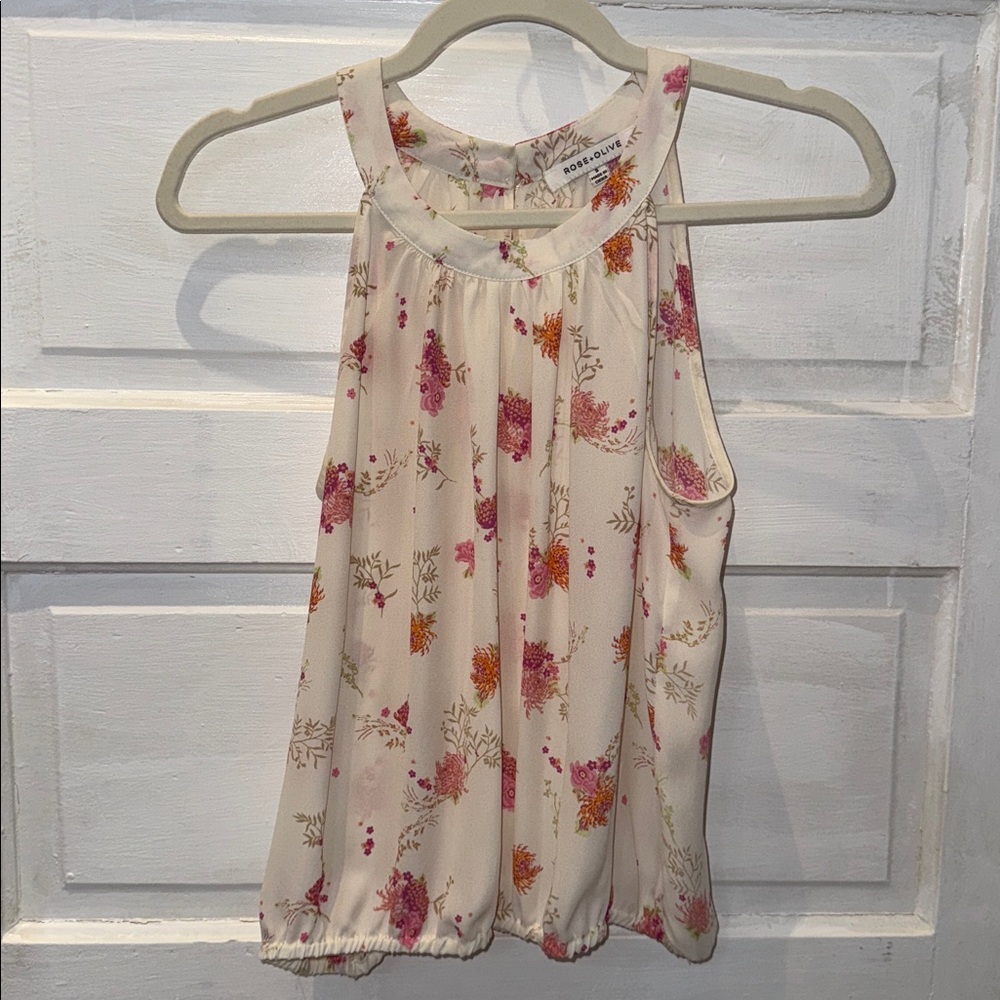 Rose & Olive Floral Sleeveless Blouse - Cream and Pink